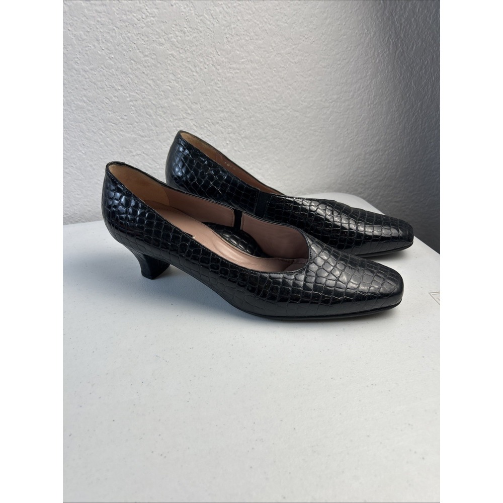 Beautifeel Women's Black Embossed Latex Almond Toe Office Pumps Sz 41 US 10